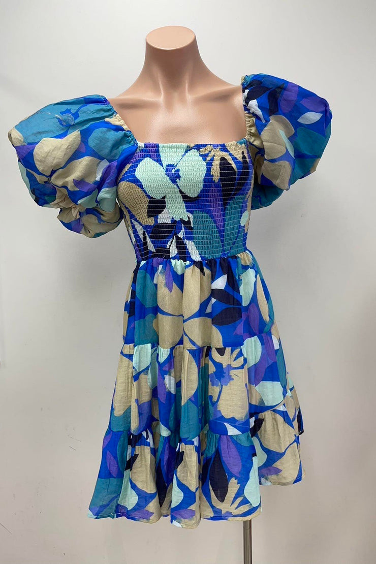 Mirra Puff Sleeve Mini Dress | Blue Petal