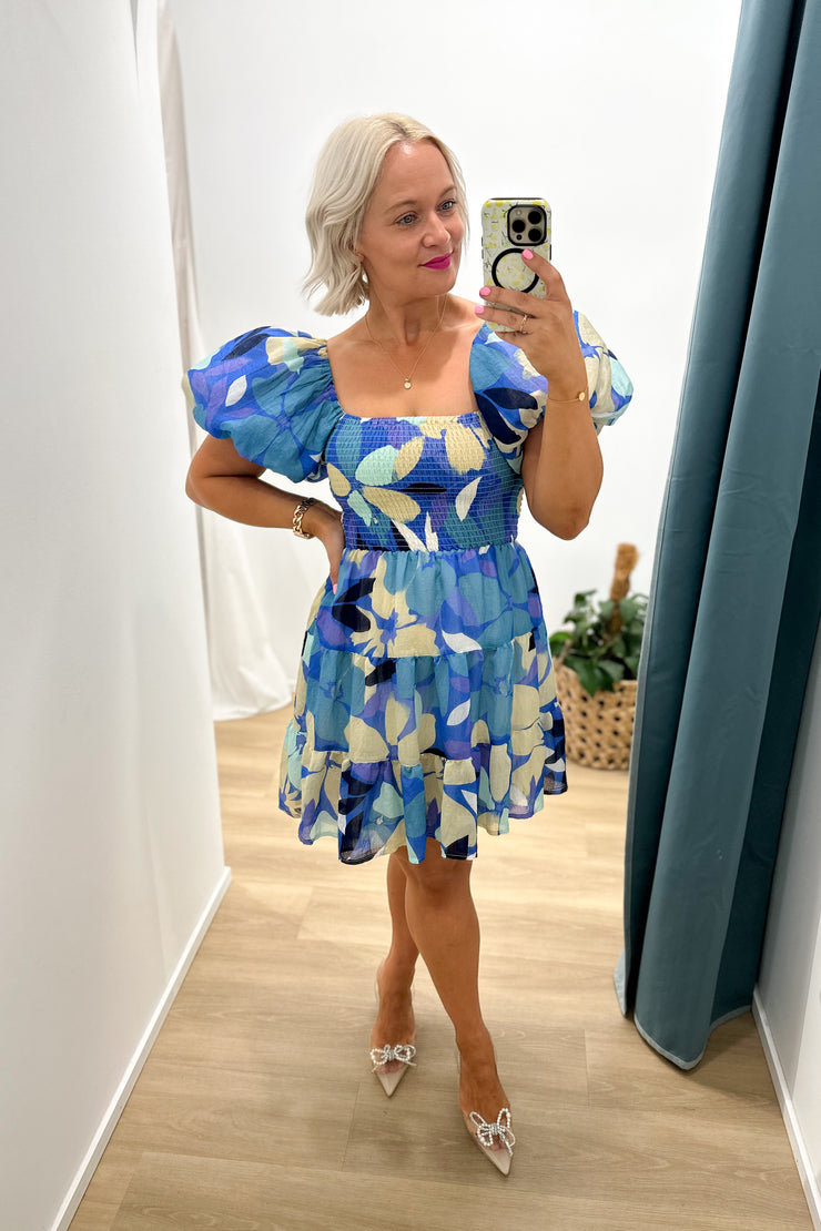 Mirra Puff Sleeve Mini Dress | Blue Petal