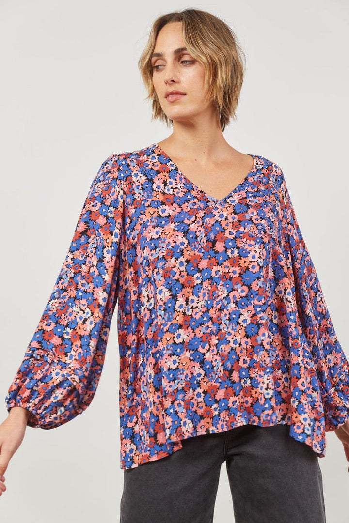 Euphoria V Blouse | Azure Bloom