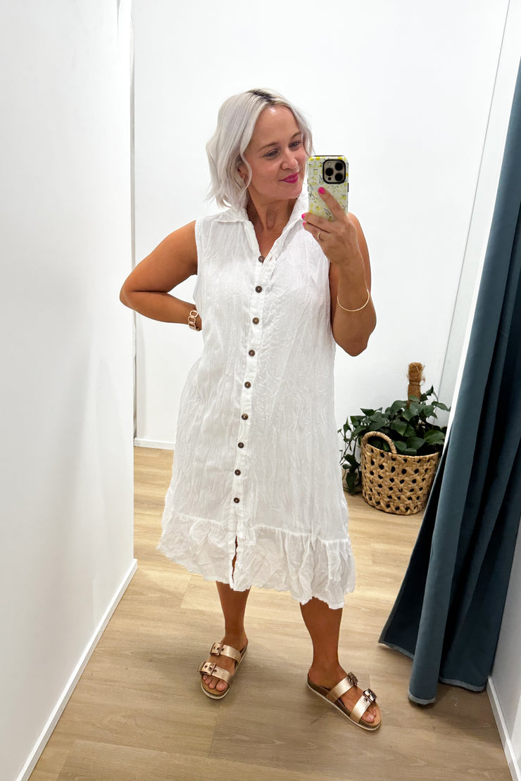TASMIN CRINKLE COTTON DRESS | WHITE