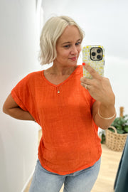 Anna Linen Top | Orange