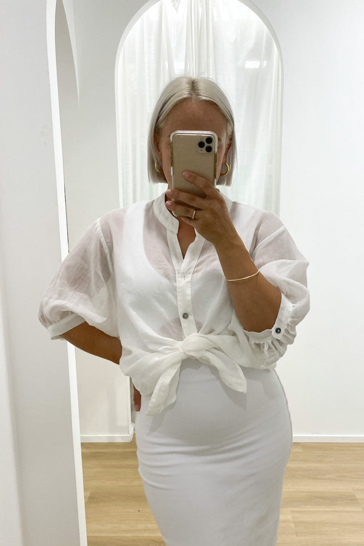 Aurora Linen Button Linen Shirt | White