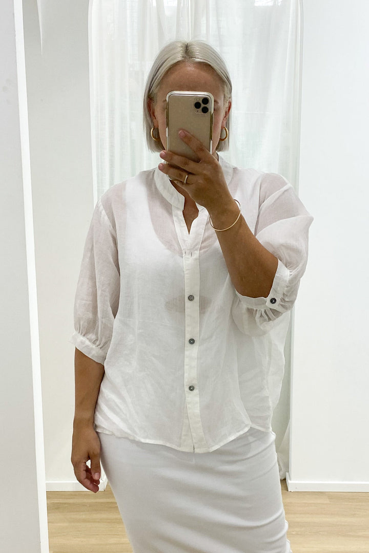 Aurora Linen Button Linen Shirt | White